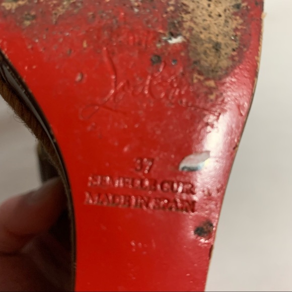 CHRISTIAN LOUBOUTIN size 37 brown calfskin GLADIATOR platform wedge heel SANDALS - Picture 2 of 11